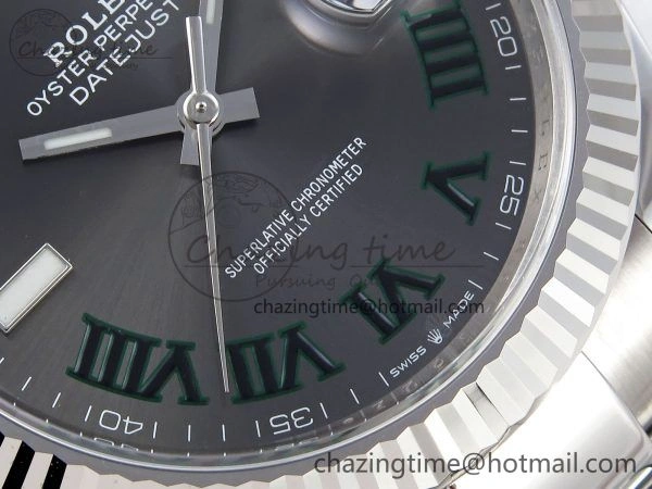 DateJust 41 126334 C+F 1:1 Best Edition 904L Steel Gray Dial Green Roman on SS Oyster Bracelet VR UrbanStyle 1406