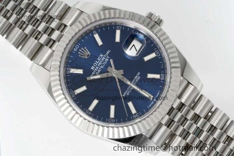 WeatherProof DateJust 41 126334 Clean 1:1 Best Edition 904L Steel Blue Stick Dial on Jubilee Bracelet VR 2436