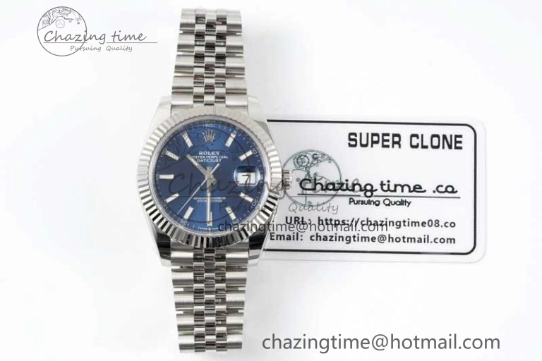 WeatherProof DateJust 41 126334 Clean 1:1 Best Edition 904L Steel Blue Stick Dial on Jubilee Bracelet VR 2436