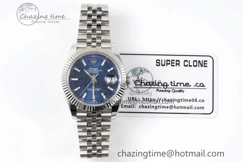 WeatherProof DateJust 41 126334 Clean 1:1 Best Edition 904L Steel Blue Stick Dial on Jubilee Bracelet VR 2436