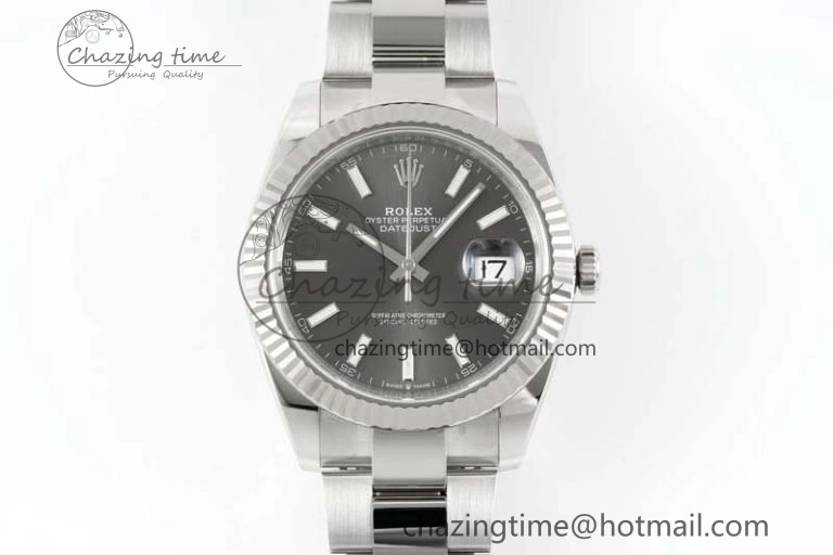 DateJust 41 126334 Clean 1:1 Best Edition 904L Steel Gray Stick Dial on Oyster Bracelet VR Lightweight 2433