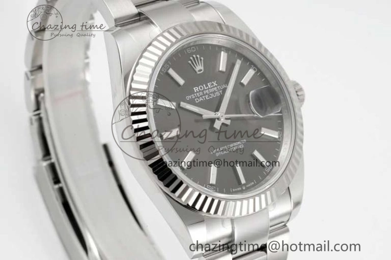 DateJust 41 126334 Clean 1:1 Best Edition 904L Steel Gray Stick Dial on Oyster Bracelet VR Lightweight 2433