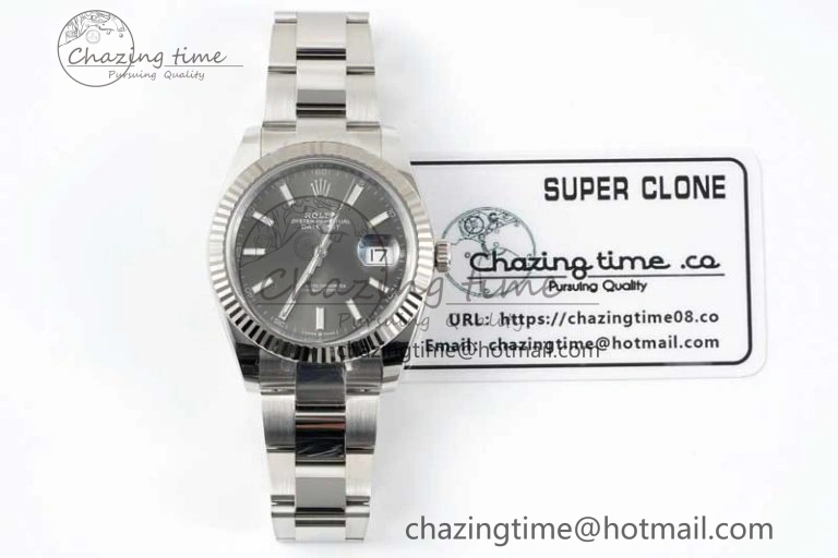 DateJust 41 126334 Clean 1:1 Best Edition 904L Steel Gray Stick Dial on Oyster Bracelet VR Lightweight 2433