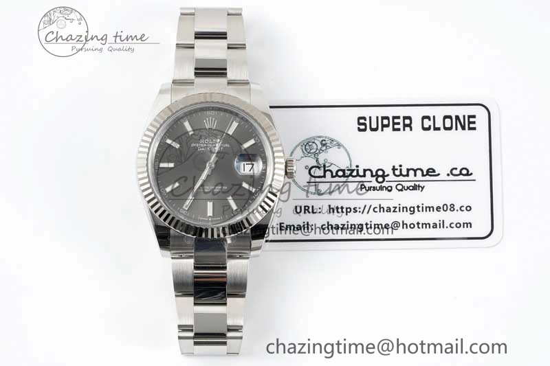 DateJust 41 126334 Clean 1:1 Best Edition 904L Steel Gray Stick Dial on Oyster Bracelet VR Lightweight 2433