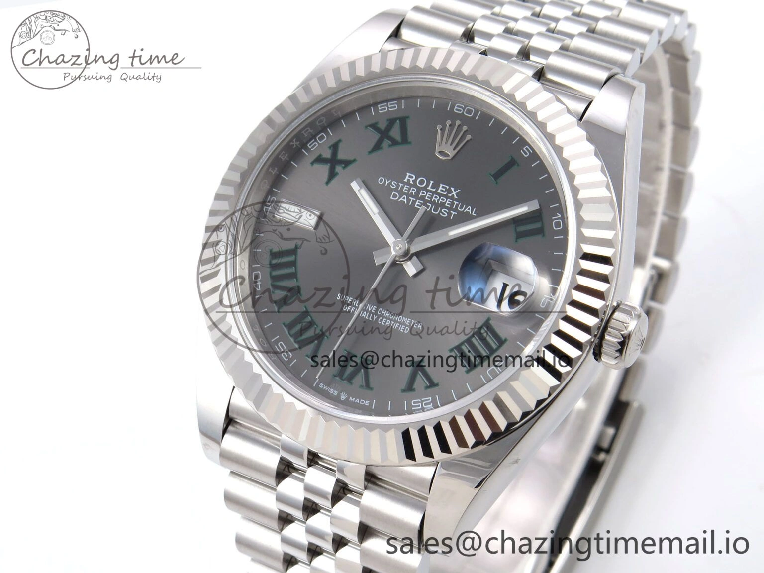 ZipUp DateJust 41 126334 EWEF Best Edition Gray Dial Green Roman on Jubilee Bracelet A 1045
