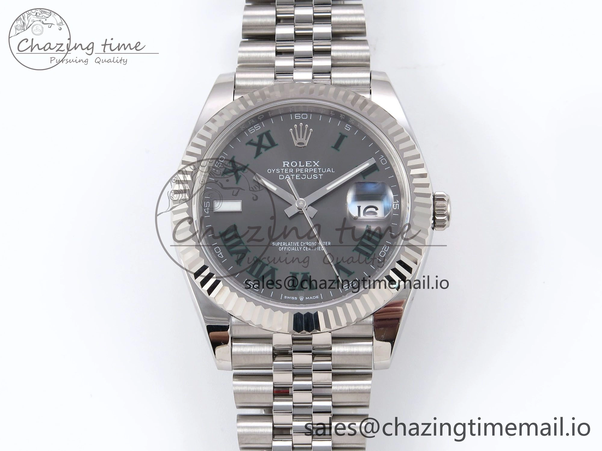 ZipUp DateJust 41 126334 EWEF Best Edition Gray Dial Green Roman on Jubilee Bracelet A 1045