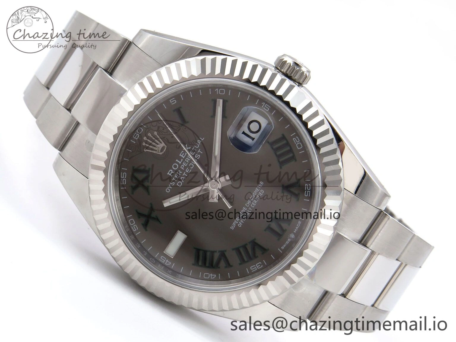 DateJust 41 126334 EWEF Best Edition Gray Dial Green Roman on Oyster Bracelet A Premium 1054