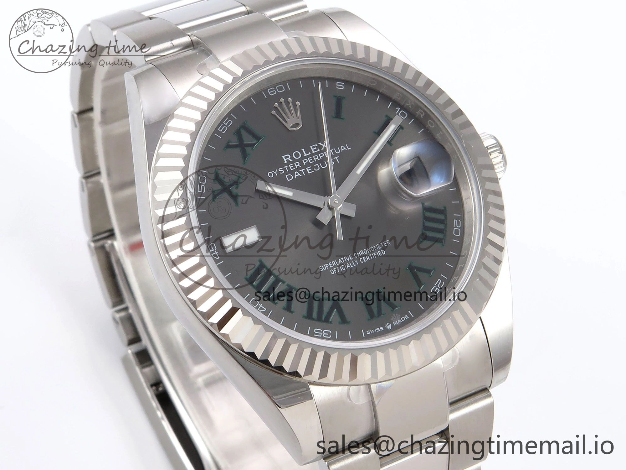 DateJust 41 126334 EWEF Best Edition Gray Dial Green Roman on Oyster Bracelet A Premium 1054