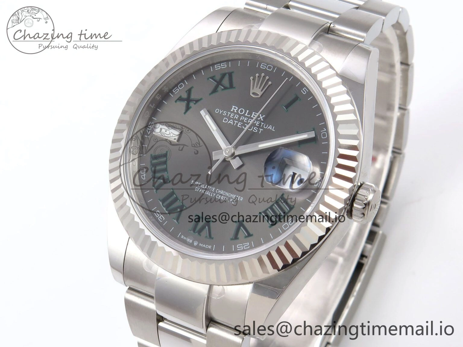 DateJust 41 126334 EWEF Best Edition Gray Dial Green Roman on Oyster Bracelet A Premium 1054