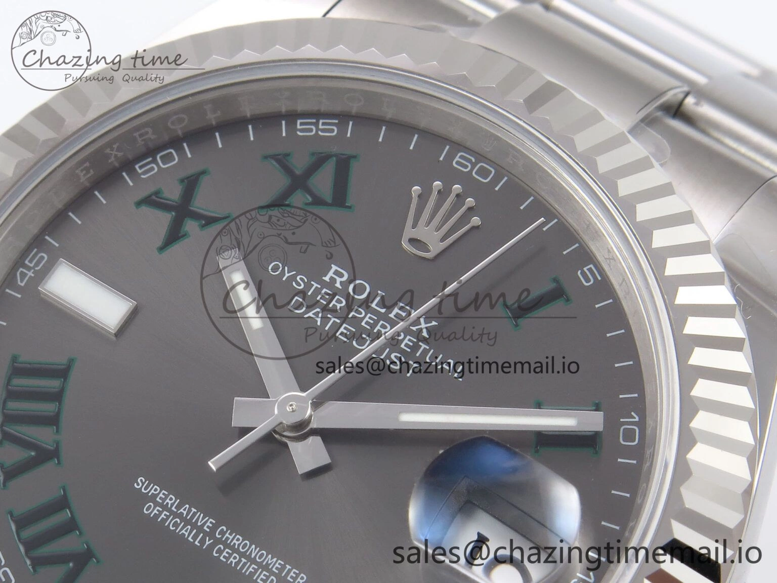 DateJust 41 126334 EWEF Best Edition Gray Dial Green Roman on Oyster Bracelet A Premium 1054