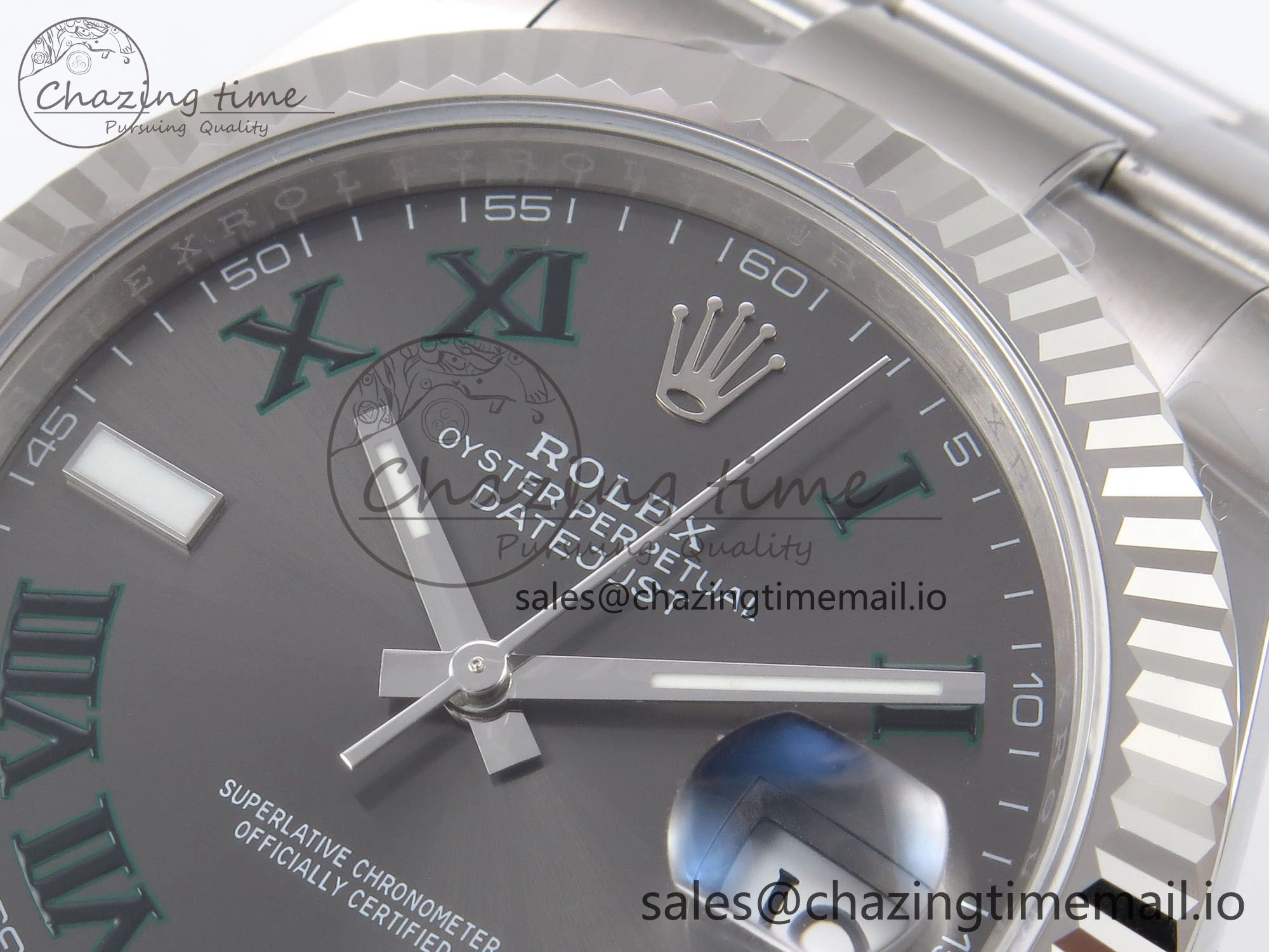 DateJust 41 126334 EWEF Best Edition Gray Dial Green Roman on Oyster Bracelet A Premium 1054