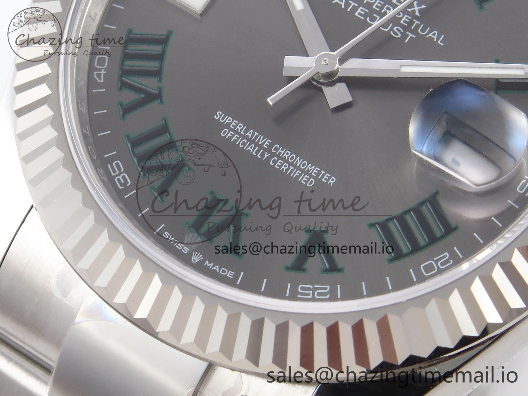 DateJust 41 126334 EWEF Best Edition Gray Dial Green Roman on Oyster Bracelet A Premium 1054