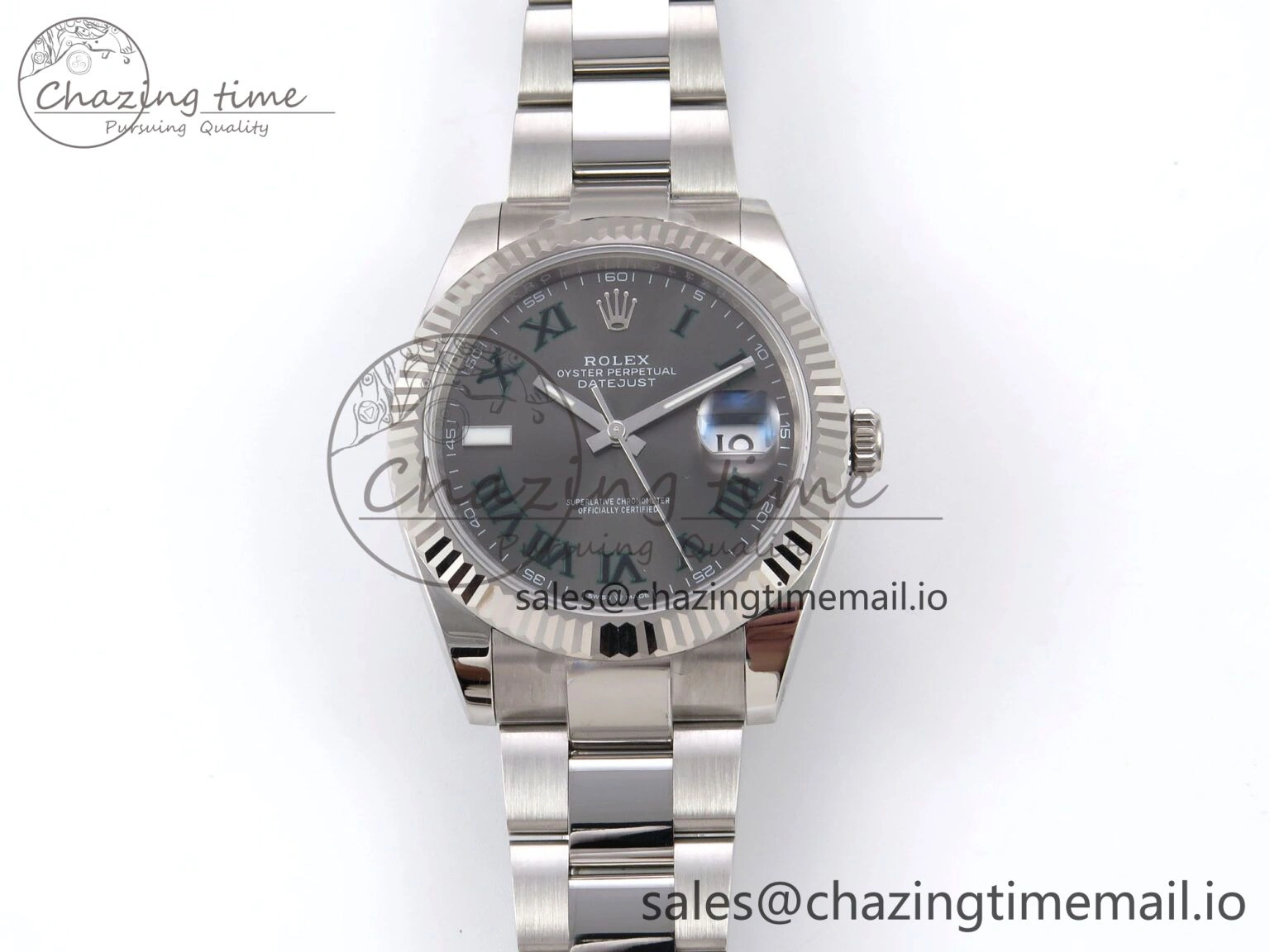 DateJust 41 126334 EWEF Best Edition Gray Dial Green Roman on Oyster Bracelet A Premium 1054