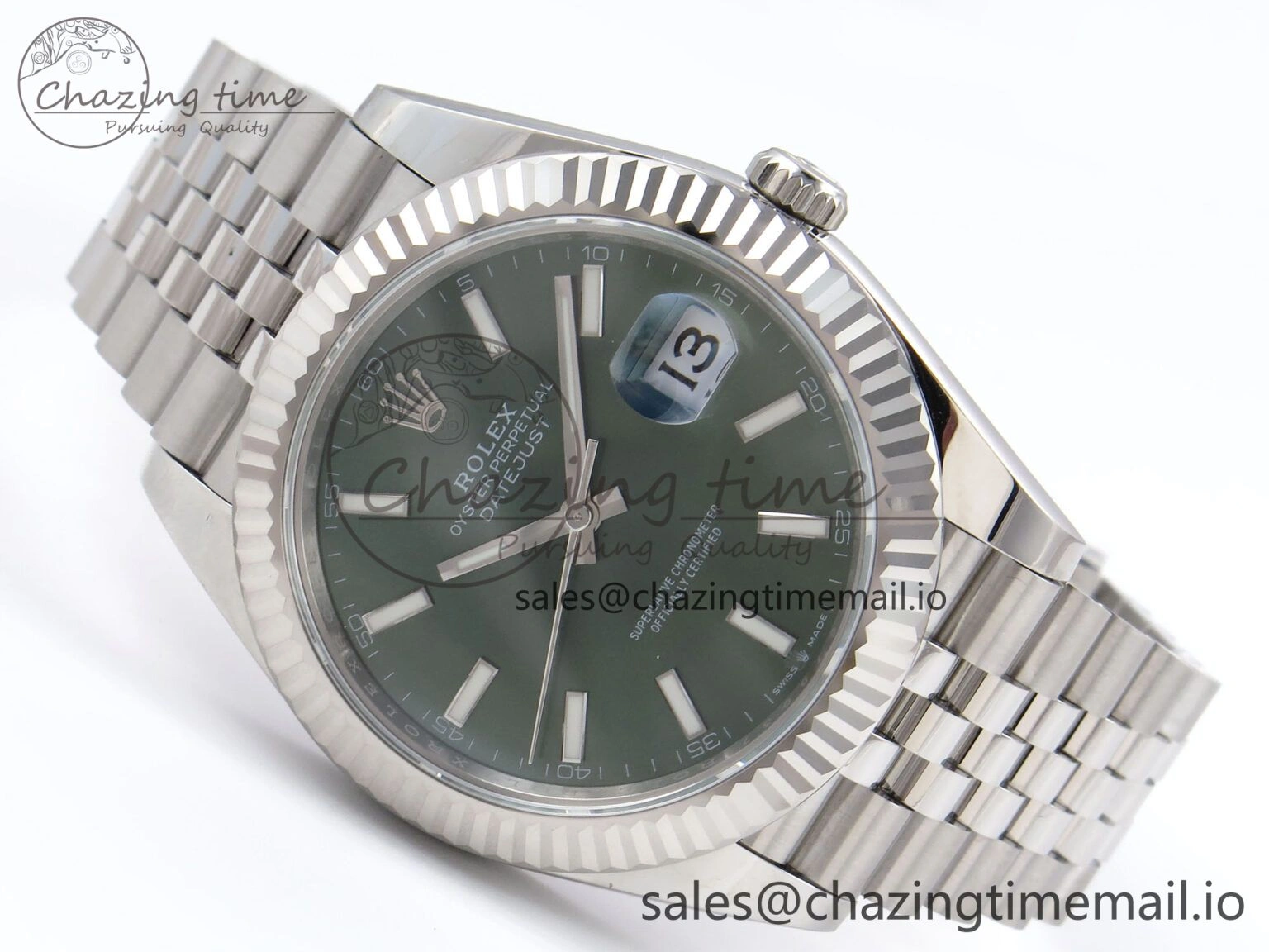 SportInspired DateJust 41 126334 EWEF Best Edition Green Stick Dial on Jubilee Bracelet A 1048