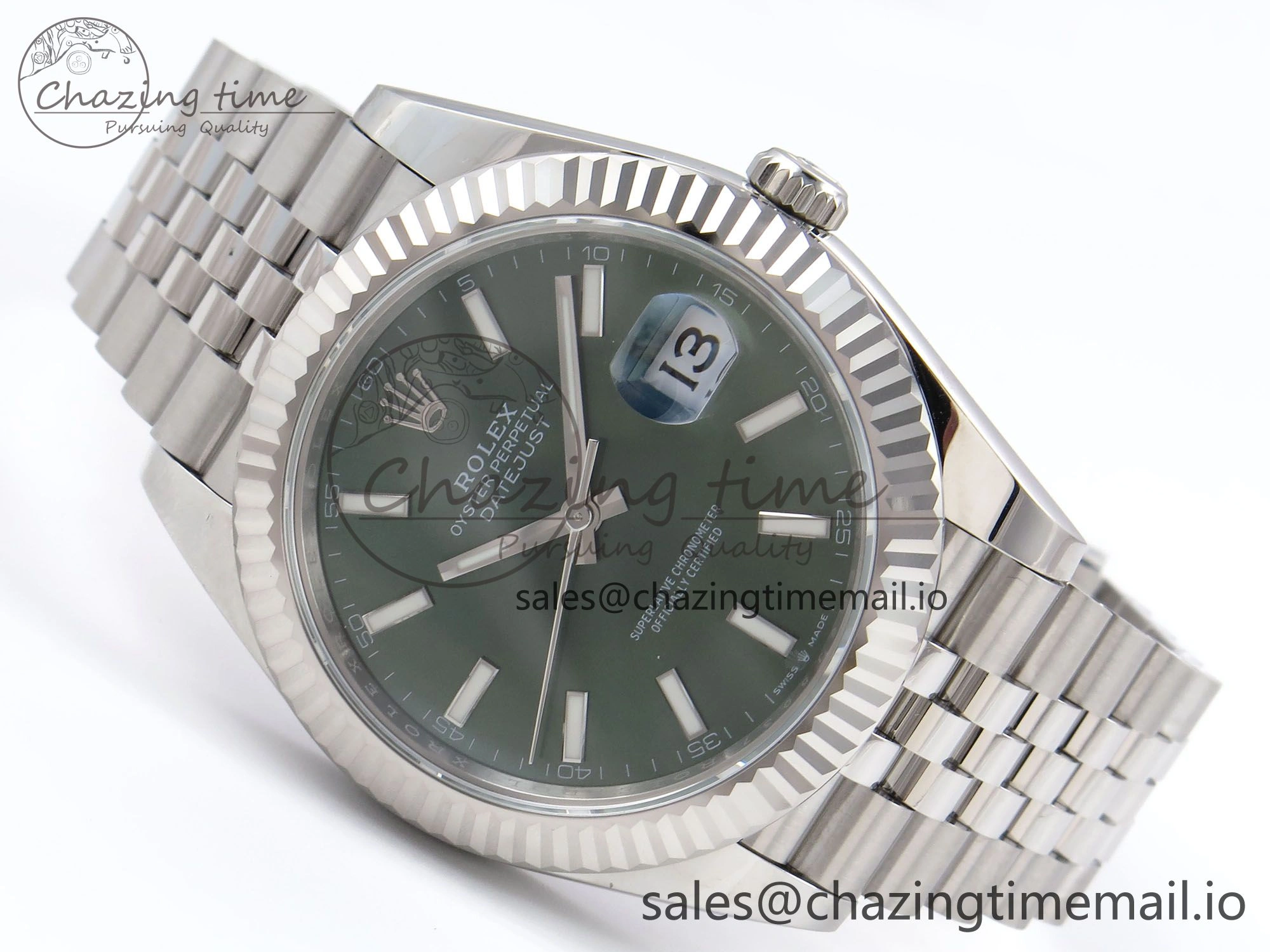 SportInspired DateJust 41 126334 EWEF Best Edition Green Stick Dial on Jubilee Bracelet A 1048