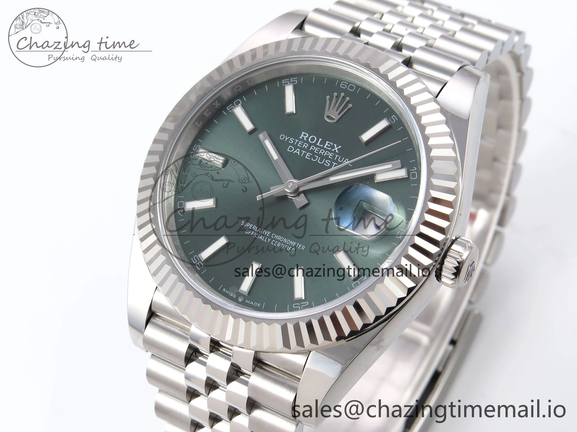 SportInspired DateJust 41 126334 EWEF Best Edition Green Stick Dial on Jubilee Bracelet A 1048