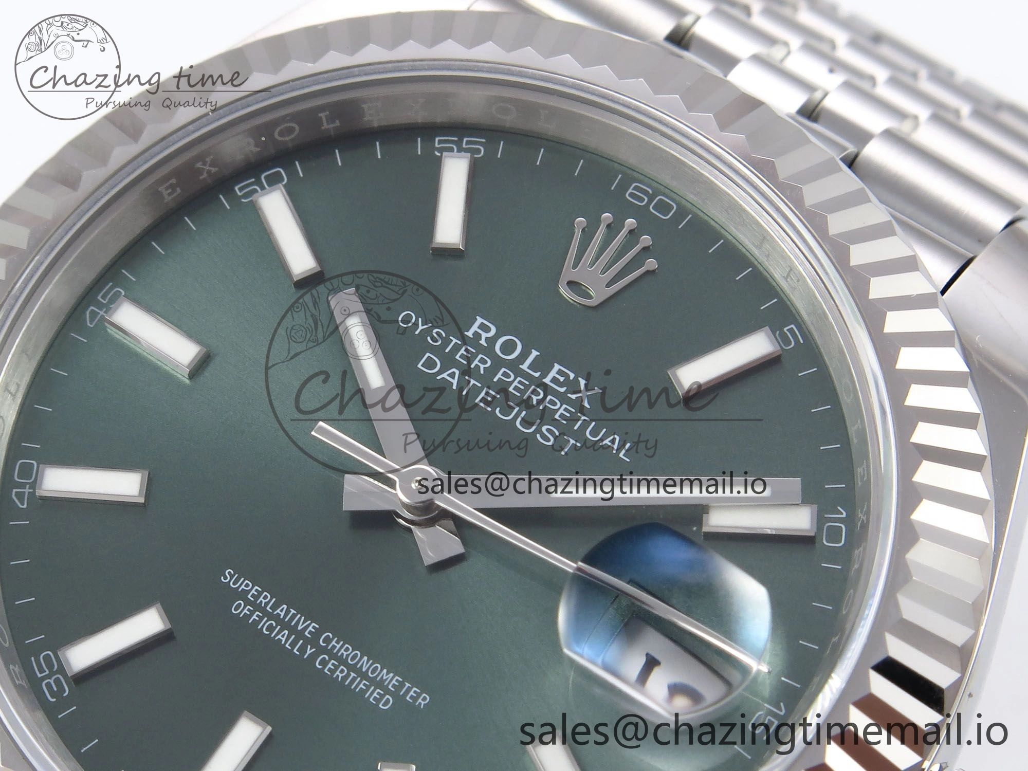 SportInspired DateJust 41 126334 EWEF Best Edition Green Stick Dial on Jubilee Bracelet A 1048