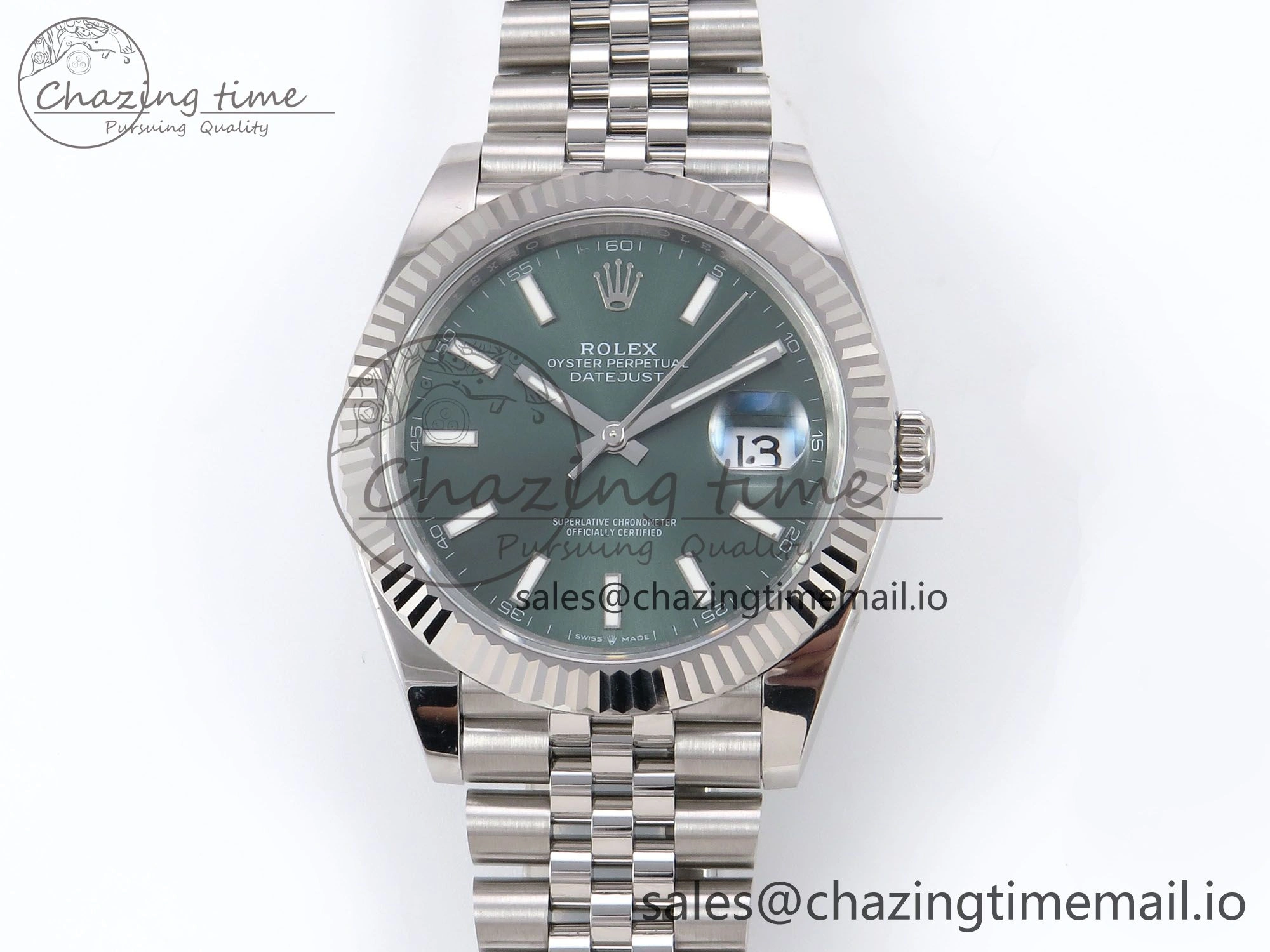 SportInspired DateJust 41 126334 EWEF Best Edition Green Stick Dial on Jubilee Bracelet A 1048