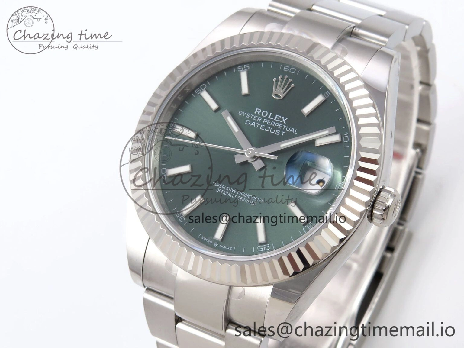 Durable DateJust 41 126334 EWEF Best Edition Green Stick Dial on Oyster Bracelet A 1015