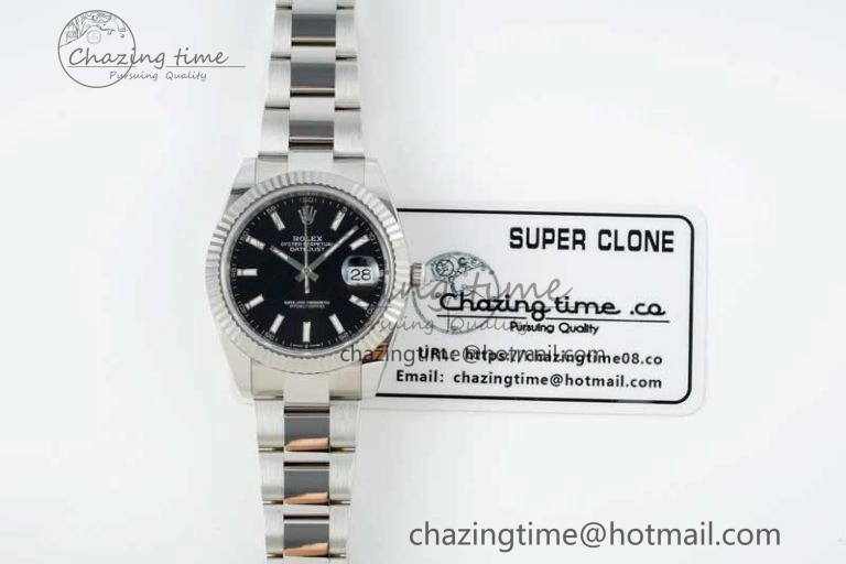 DateJust 41 126334 NTF 1:1 Best Edition 904L Steel Black Stick Dial on Oyster Bracelet VR Unisex 2286