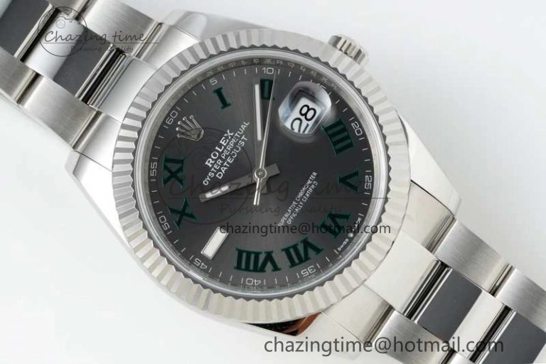 DateJust 41 126334 NTF 1:1 Best Edition 904L Steel Gray Dial Green Roman on Oyster Bracelet VR Casual 2285