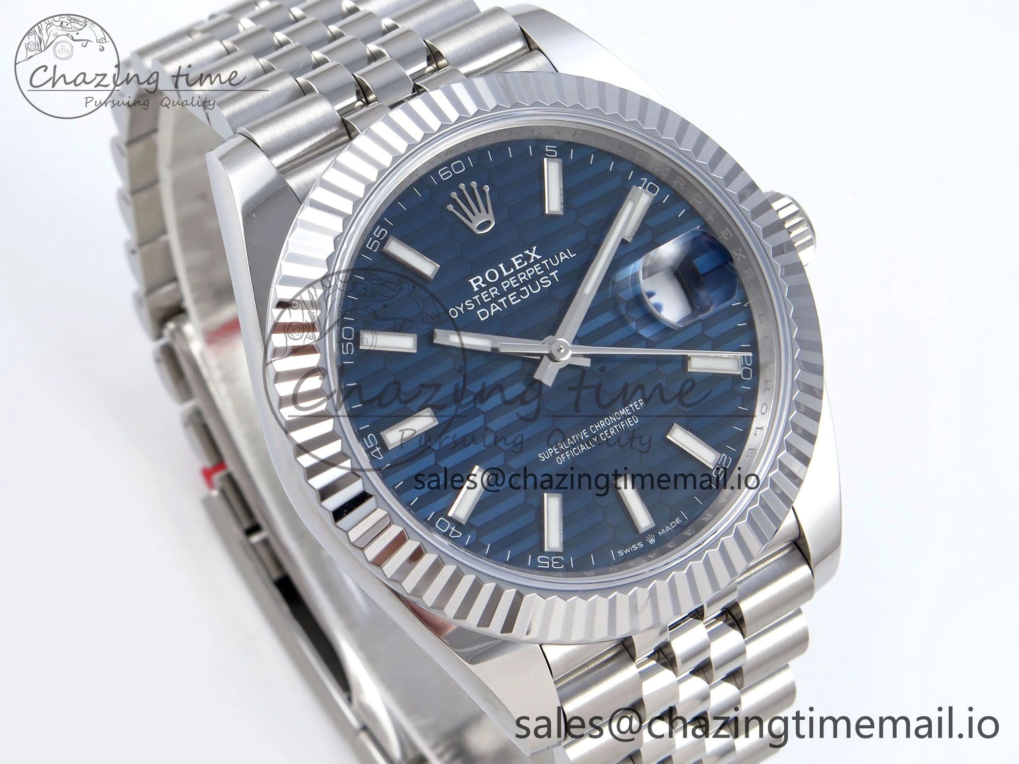 Refined DateJust 41 126334 QF+ 1:1 Best Edition 904L Steel Blue Textured Stick Dial on SS Jubilee Bracelet VR 941