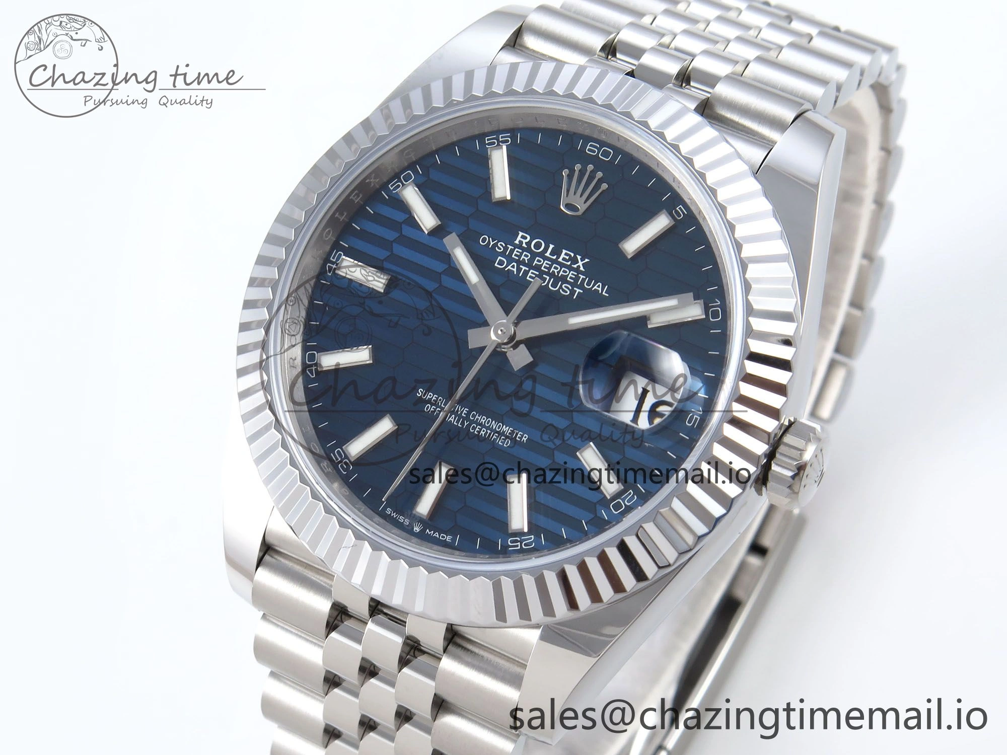 Refined DateJust 41 126334 QF+ 1:1 Best Edition 904L Steel Blue Textured Stick Dial on SS Jubilee Bracelet VR 941