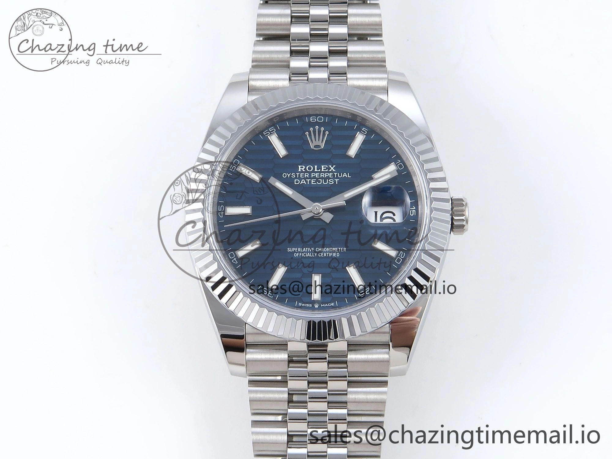 Refined DateJust 41 126334 QF+ 1:1 Best Edition 904L Steel Blue Textured Stick Dial on SS Jubilee Bracelet VR 941