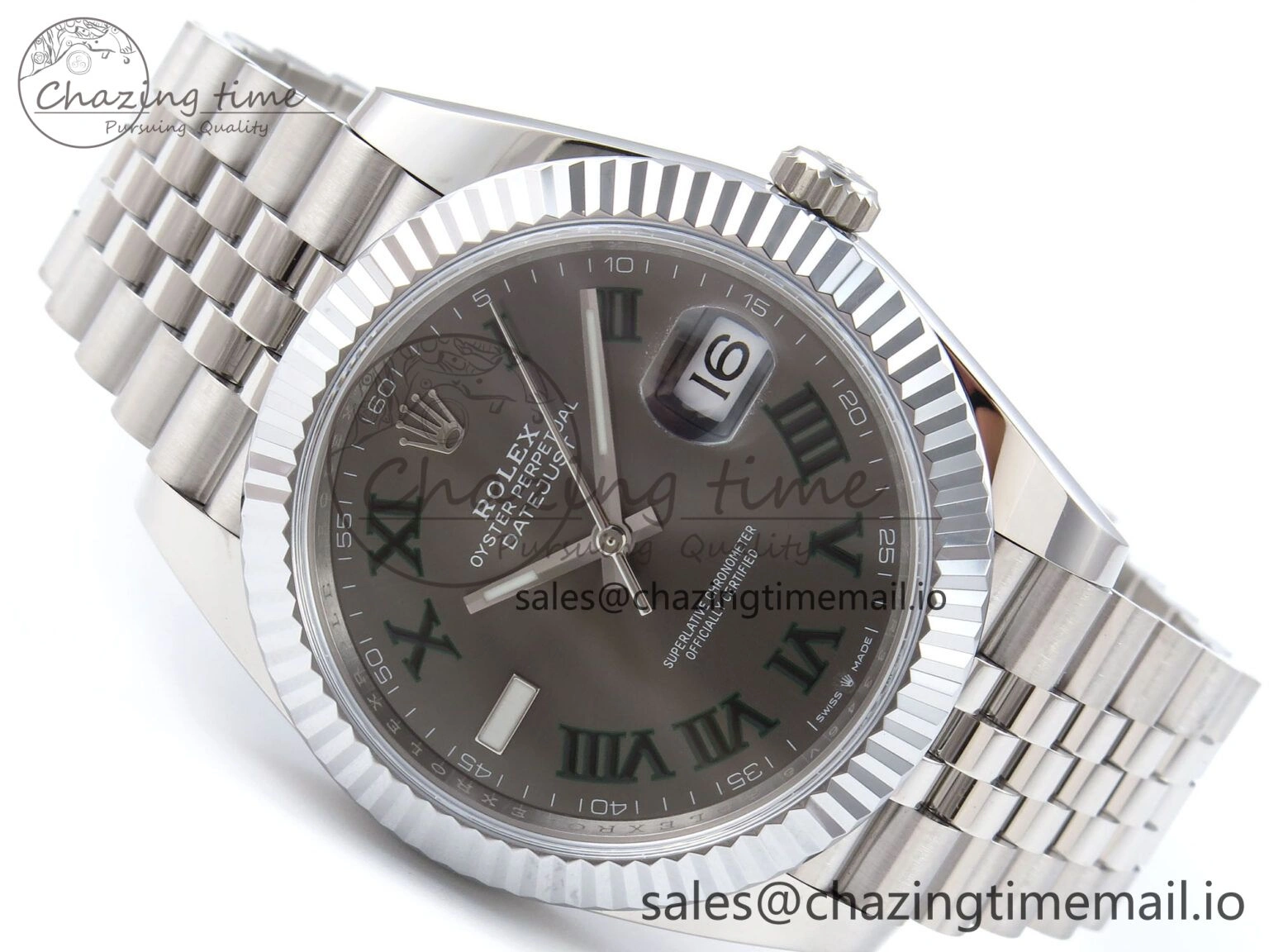 DateJust 41 126334 QF+ 1:1 Best Edition 904L Steel Gray Dial Green Roman Marker on SS Jubilee Bracelet VR EasyCare 933