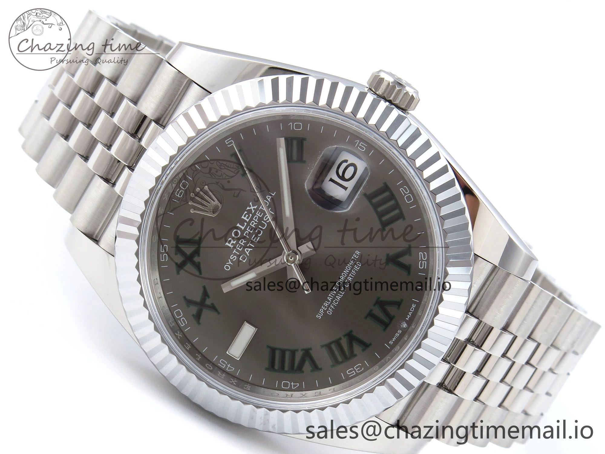 DateJust 41 126334 QF+ 1:1 Best Edition 904L Steel Gray Dial Green Roman Marker on SS Jubilee Bracelet VR EasyCare 933