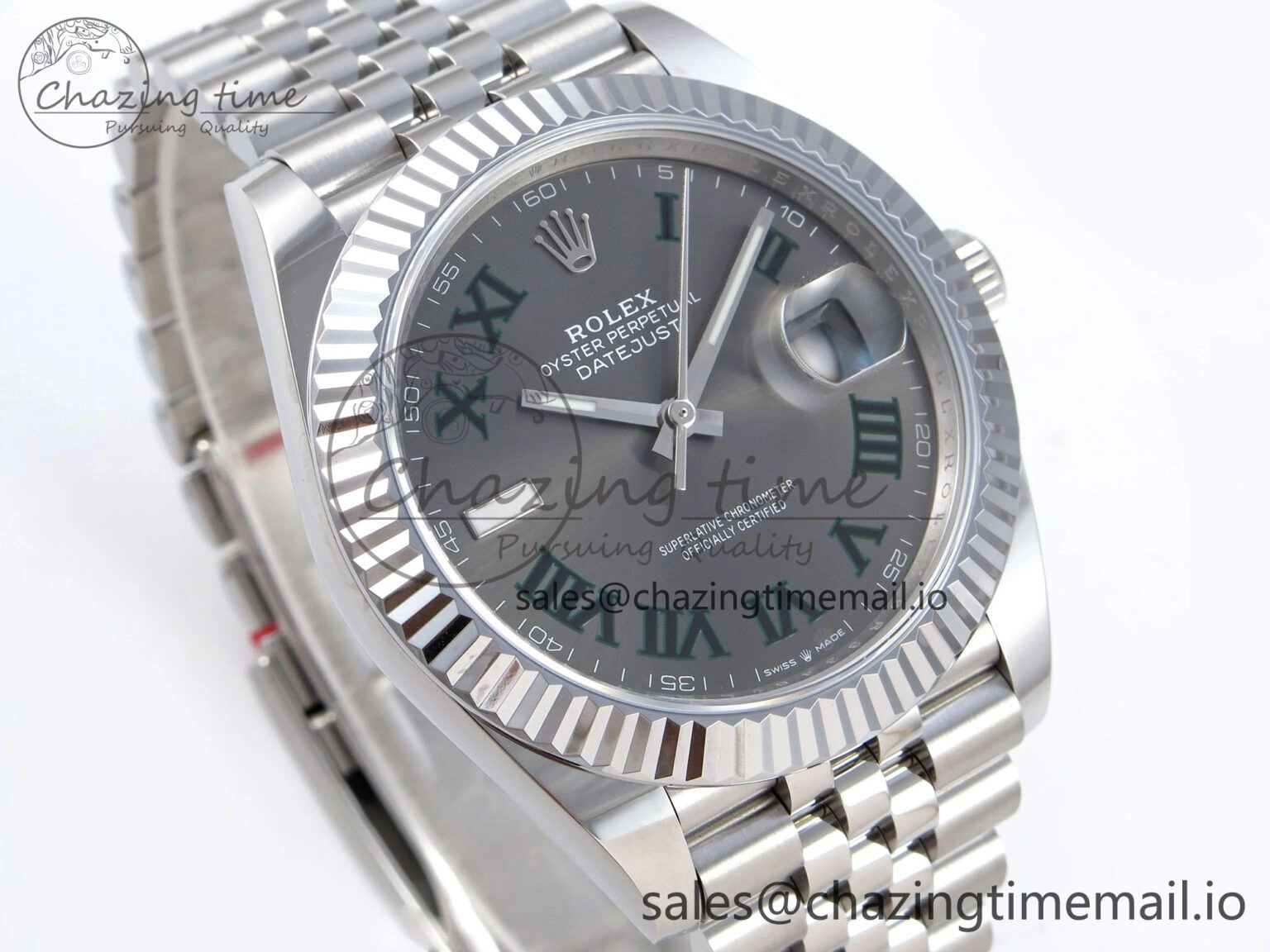 DateJust 41 126334 QF+ 1:1 Best Edition 904L Steel Gray Dial Green Roman Marker on SS Jubilee Bracelet VR EasyCare 933