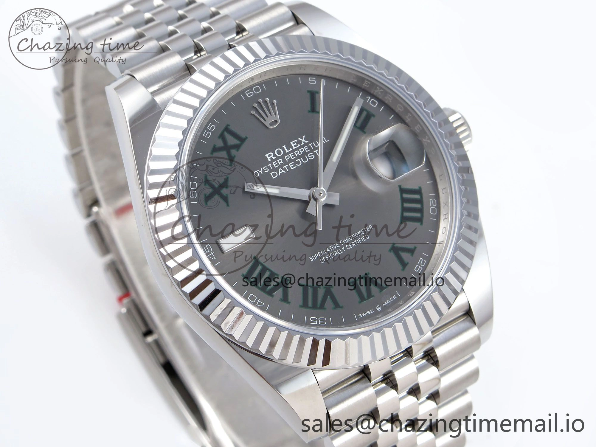 DateJust 41 126334 QF+ 1:1 Best Edition 904L Steel Gray Dial Green Roman Marker on SS Jubilee Bracelet VR EasyCare 933