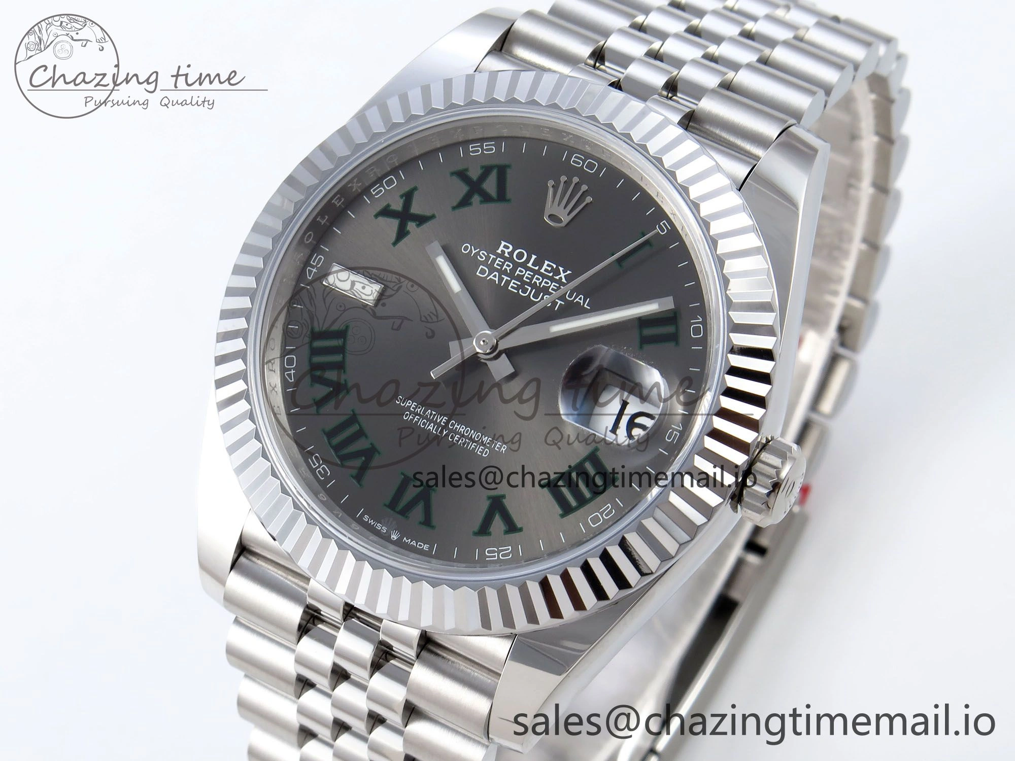 DateJust 41 126334 QF+ 1:1 Best Edition 904L Steel Gray Dial Green Roman Marker on SS Jubilee Bracelet VR EasyCare 933