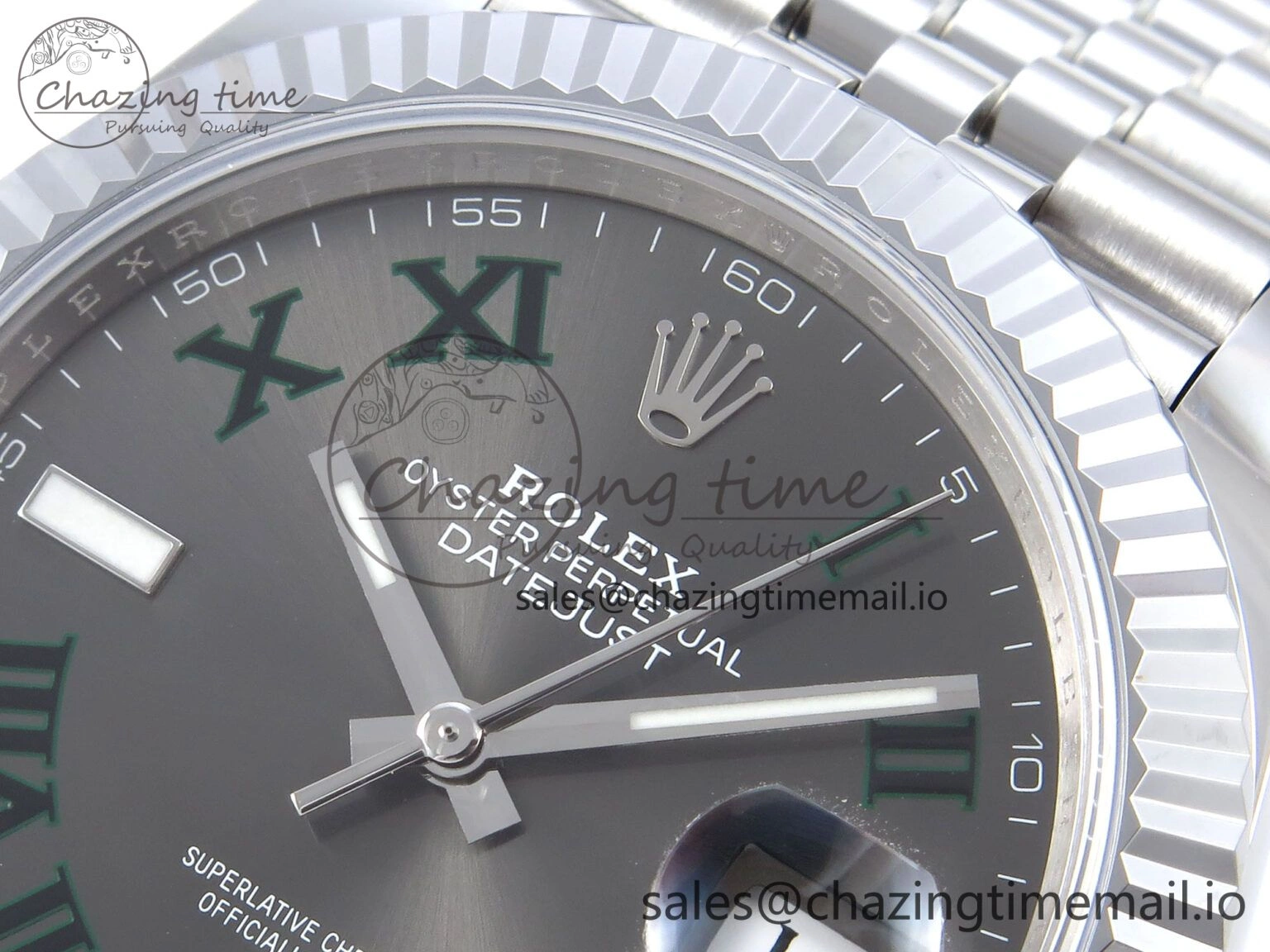 DateJust 41 126334 QF+ 1:1 Best Edition 904L Steel Gray Dial Green Roman Marker on SS Jubilee Bracelet VR EasyCare 933