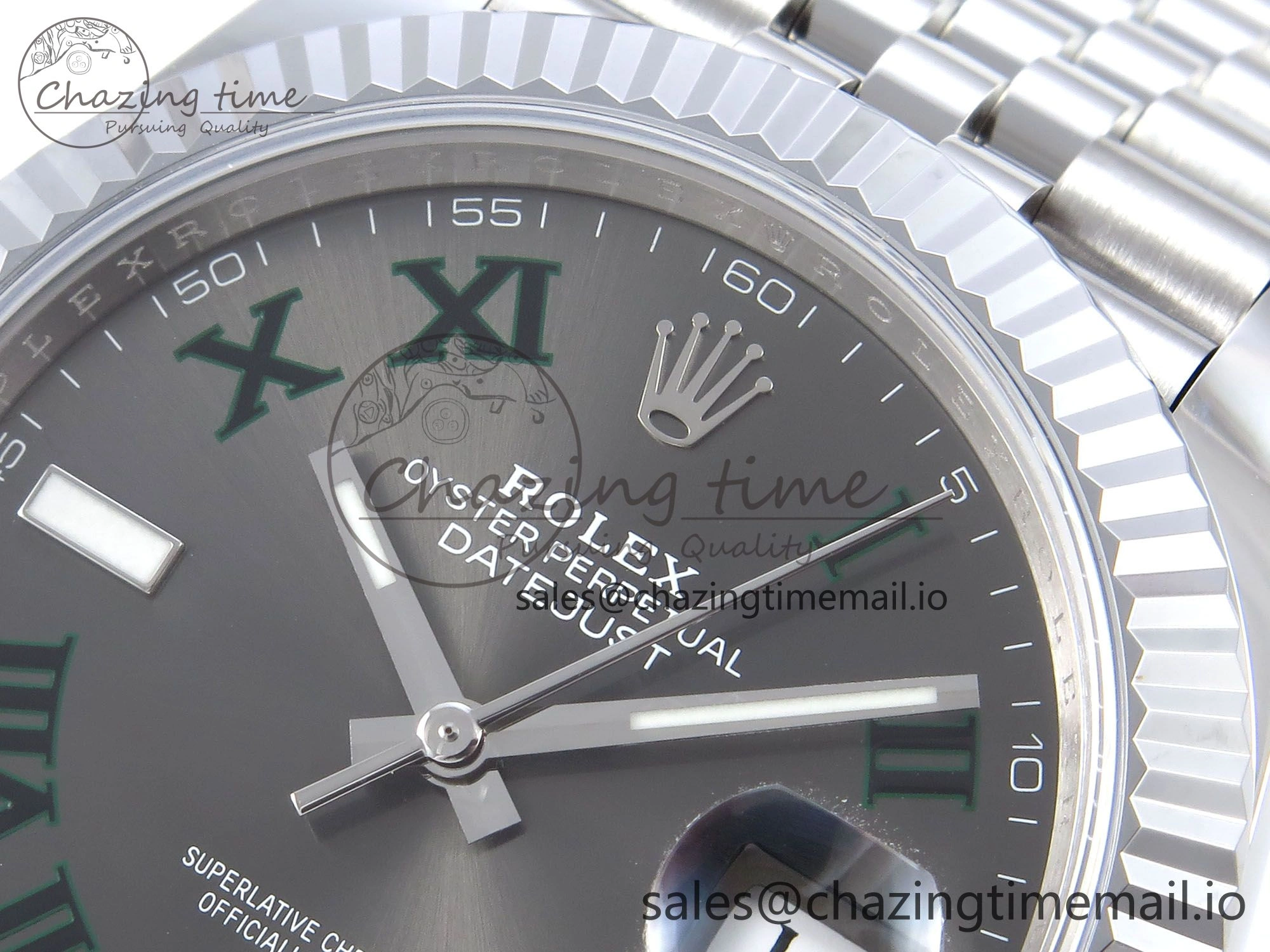 DateJust 41 126334 QF+ 1:1 Best Edition 904L Steel Gray Dial Green Roman Marker on SS Jubilee Bracelet VR EasyCare 933