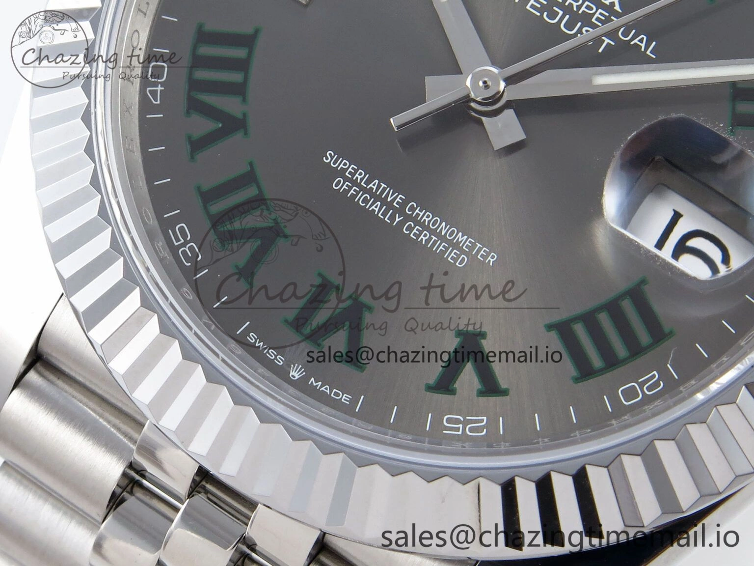 DateJust 41 126334 QF+ 1:1 Best Edition 904L Steel Gray Dial Green Roman Marker on SS Jubilee Bracelet VR EasyCare 933
