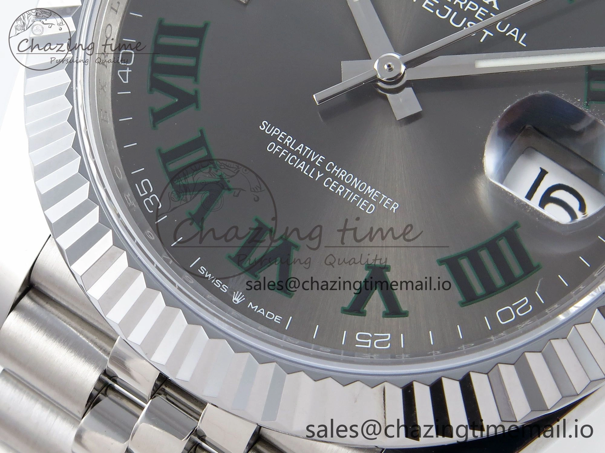 DateJust 41 126334 QF+ 1:1 Best Edition 904L Steel Gray Dial Green Roman Marker on SS Jubilee Bracelet VR EasyCare 933