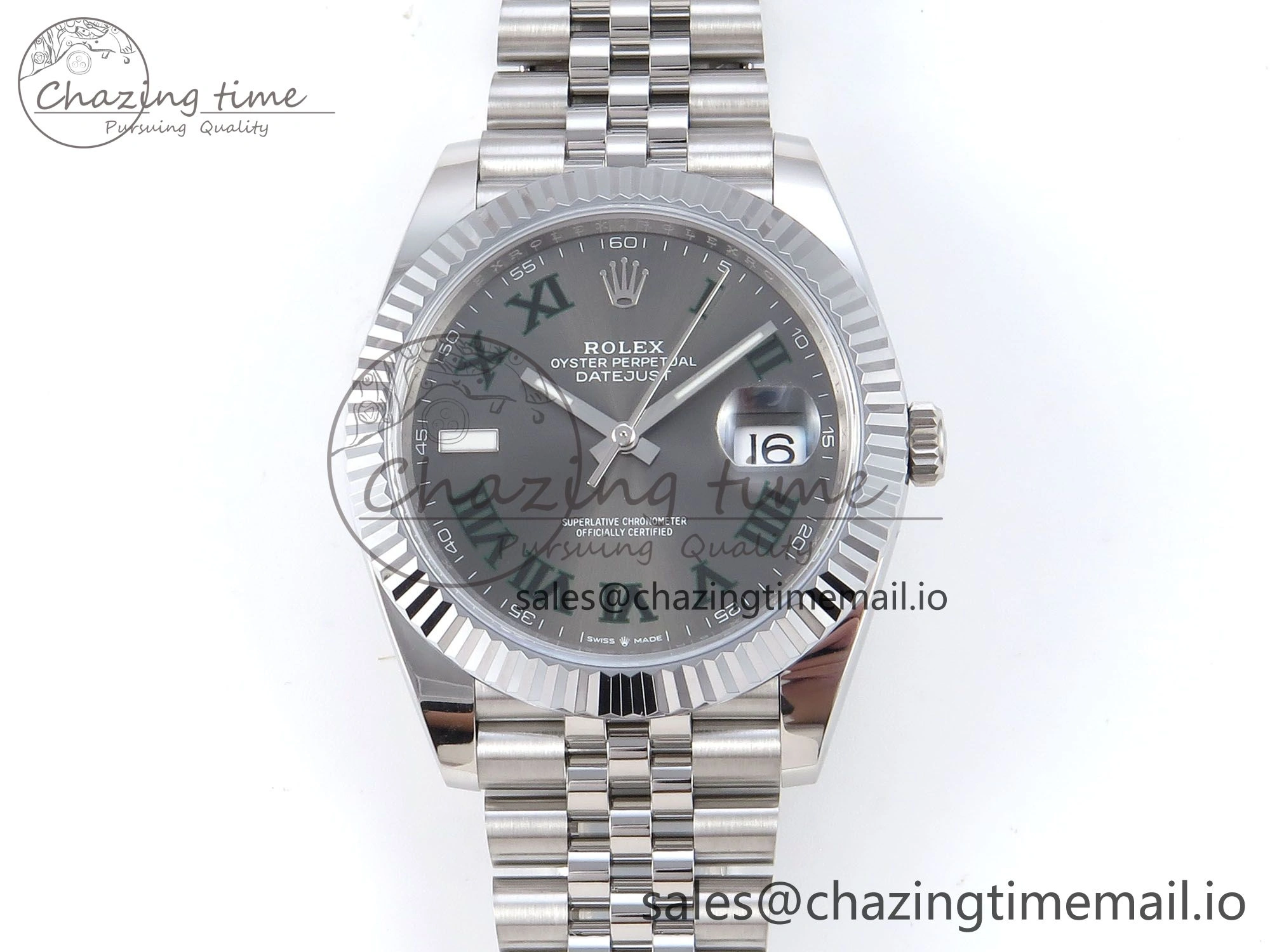DateJust 41 126334 QF+ 1:1 Best Edition 904L Steel Gray Dial Green Roman Marker on SS Jubilee Bracelet VR EasyCare 933