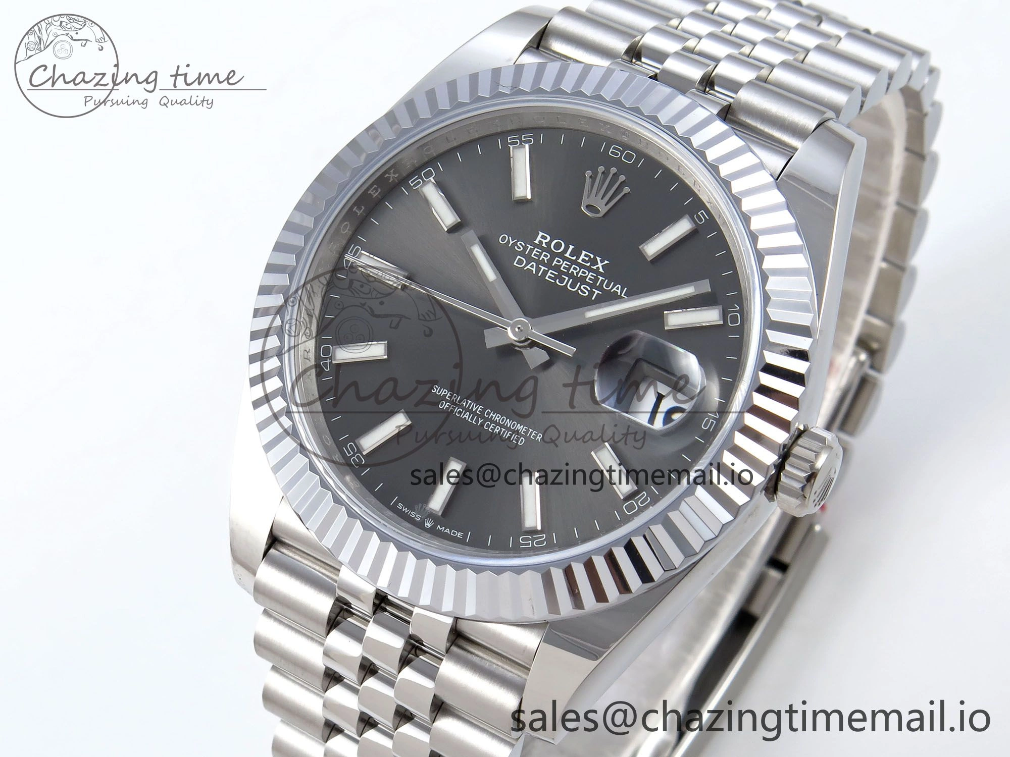 DateJust 41 126334 QF+ 1:1 Best Edition 904L Steel Gray Stick Dial on SS Jubilee Bracelet VR Minimalist 939