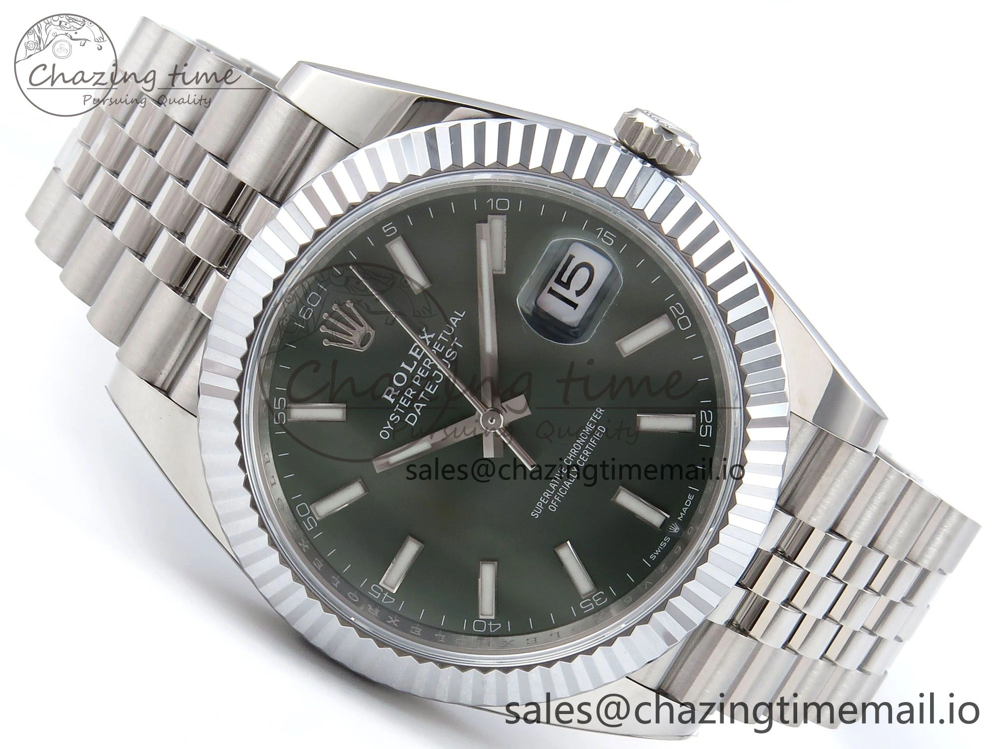FlexibleFit DateJust 41 126334 QF+ 1:1 Best Edition 904L Steel Green Stick Dial on SS Jubilee Bracelet VR 935