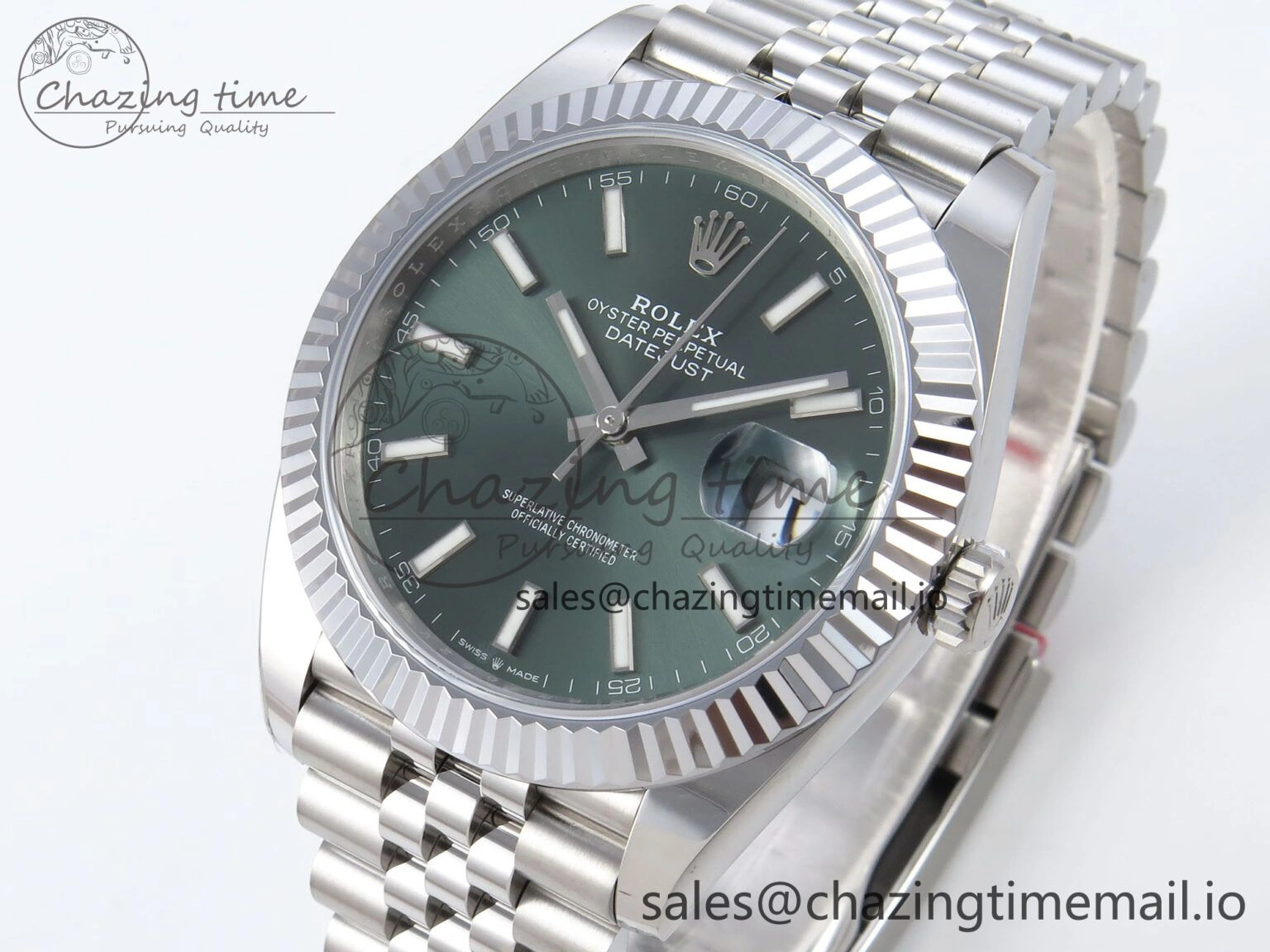 FlexibleFit DateJust 41 126334 QF+ 1:1 Best Edition 904L Steel Green Stick Dial on SS Jubilee Bracelet VR 935