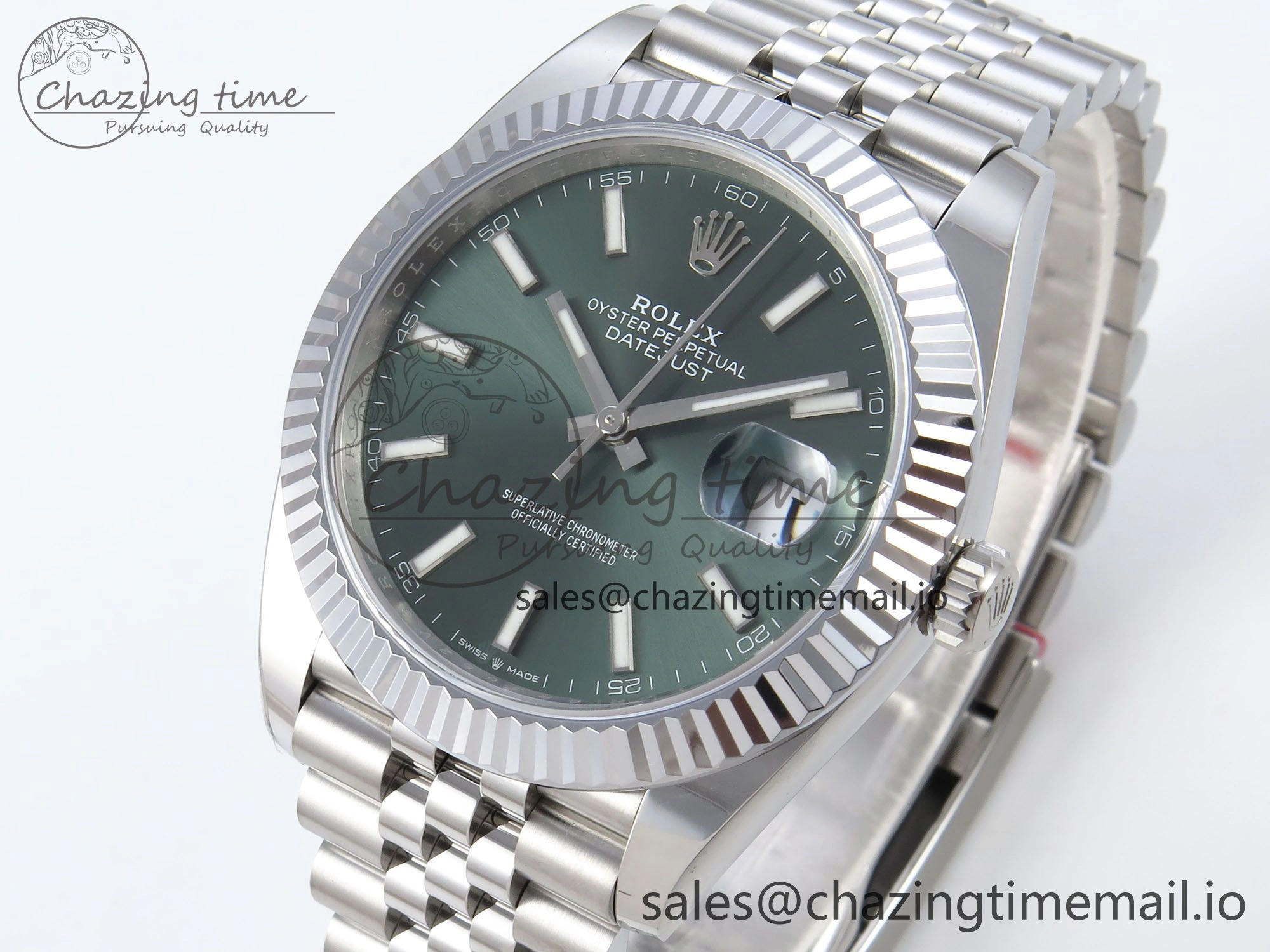 FlexibleFit DateJust 41 126334 QF+ 1:1 Best Edition 904L Steel Green Stick Dial on SS Jubilee Bracelet VR 935
