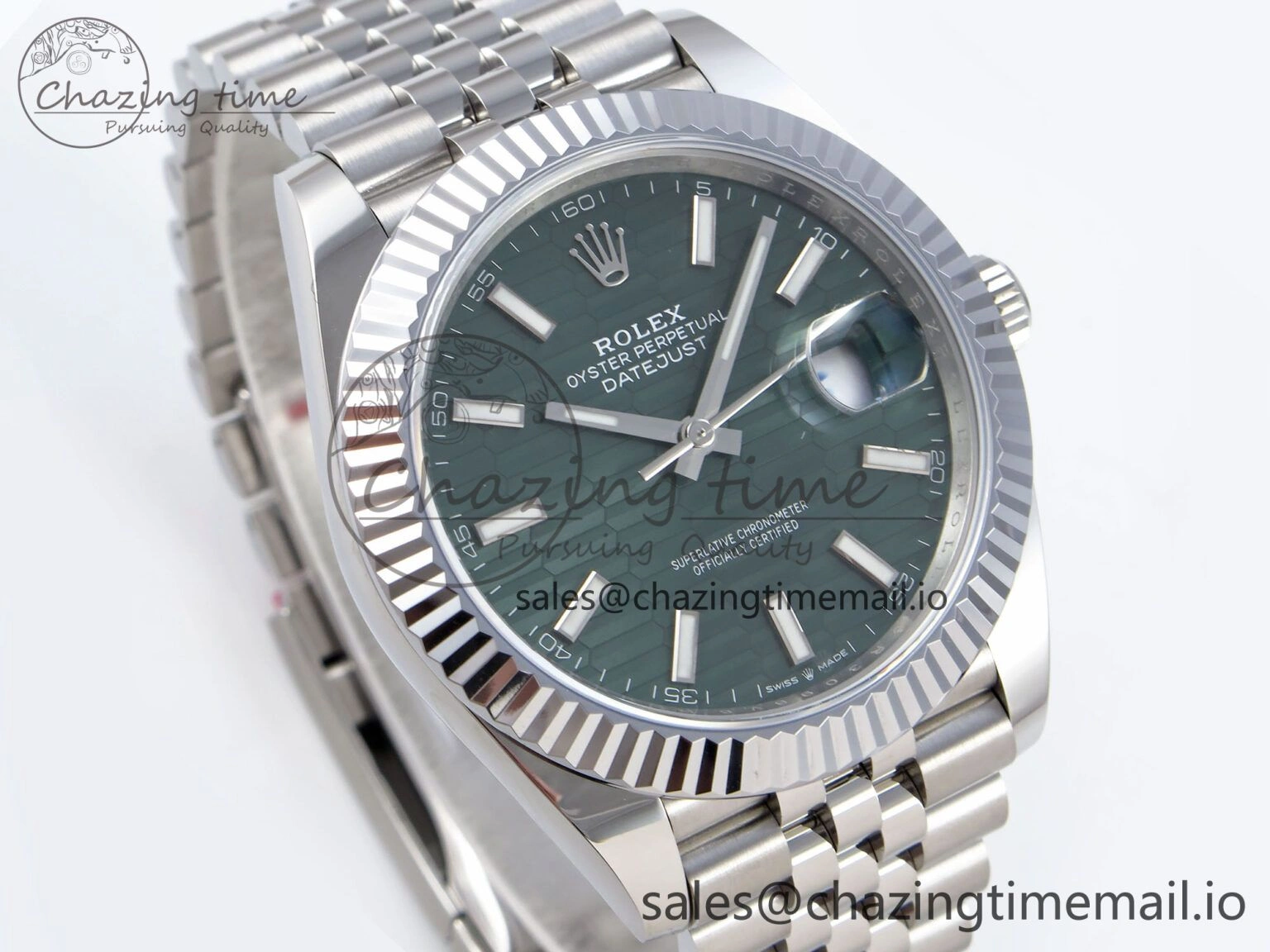 Refined DateJust 41 126334 QF+ 1:1 Best Edition 904L Steel Green Textured Stick Dial on SS Jubilee Bracelet VR 940