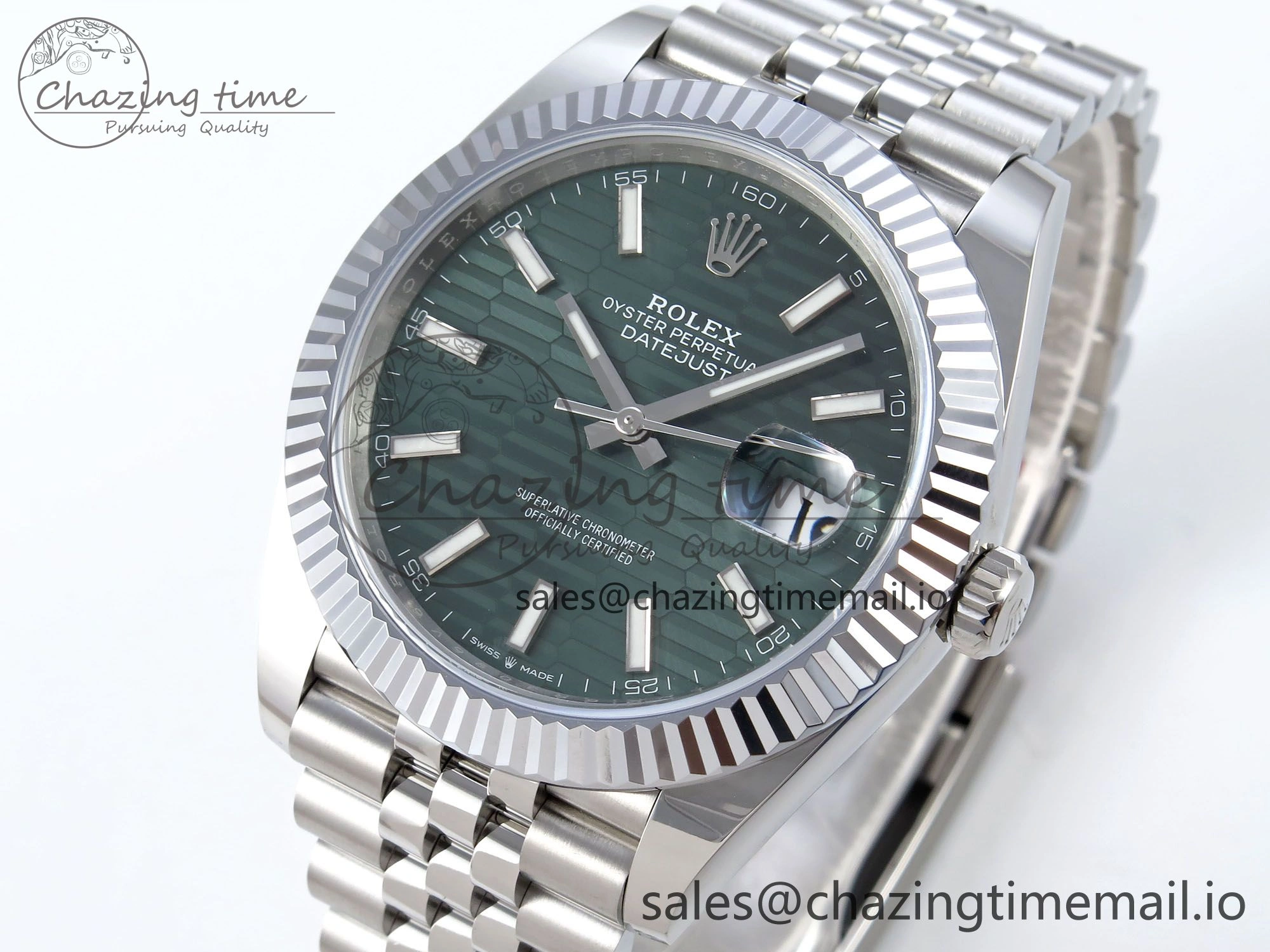 Refined DateJust 41 126334 QF+ 1:1 Best Edition 904L Steel Green Textured Stick Dial on SS Jubilee Bracelet VR 940