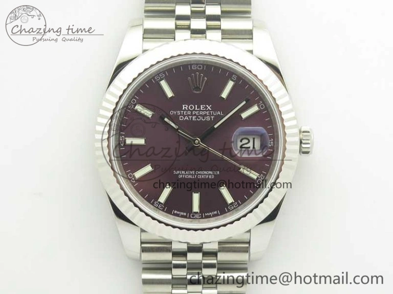 Chic DateJust 41 126334 SS REF 1:1 Best Edition Grape Dial Stick Markers on Jubilee Bracelet A3235 Clone V 3378
