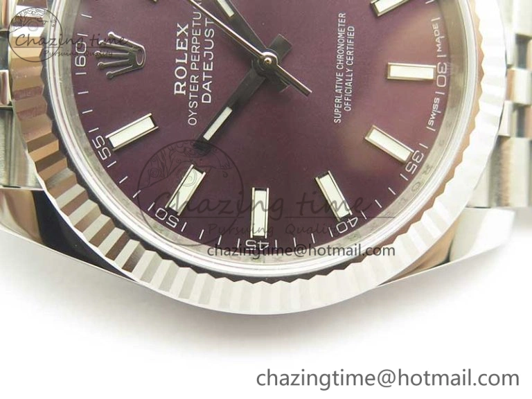 Chic DateJust 41 126334 SS REF 1:1 Best Edition Grape Dial Stick Markers on Jubilee Bracelet A3235 Clone V 3378