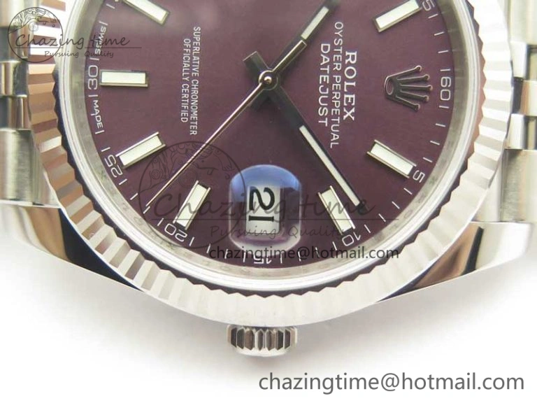 Chic DateJust 41 126334 SS REF 1:1 Best Edition Grape Dial Stick Markers on Jubilee Bracelet A3235 Clone V 3378