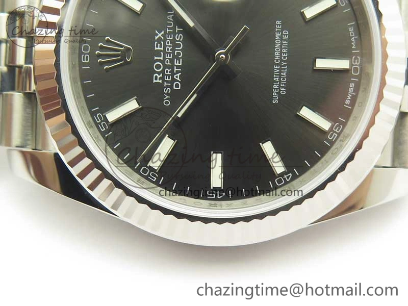 FreshLook DateJust 41 126334 SS REF 1:1 Best Edition Gray Dial Stick Markers on Jubilee Bracelet A3235 Clone V 3382