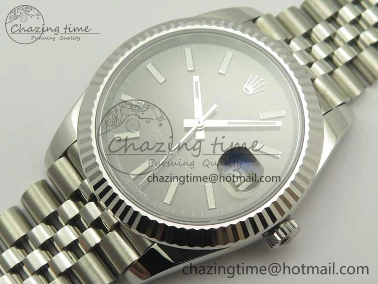 FreshLook DateJust 41 126334 SS REF 1:1 Best Edition Gray Dial Stick Markers on Jubilee Bracelet A3235 Clone V 3382