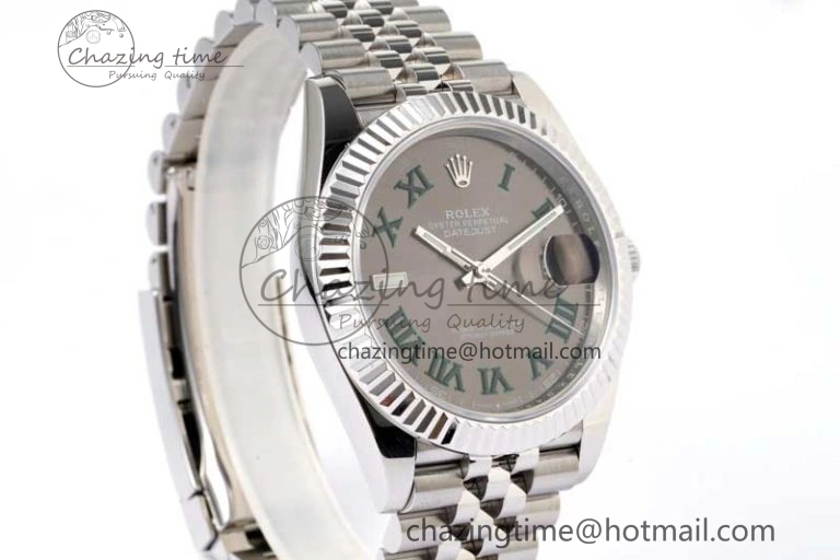 DateJust 41 126334 ZF 1:1 Best Edition 904L Steel Gray Dial Green Roman Marker on Jubilee Bracelet A FlexibleFit 2373